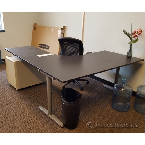 IKEA Galant Espresso Modular Open Style L Suite Desk w Grey Legs